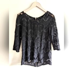 Black Lace Blouse with Back Zipper